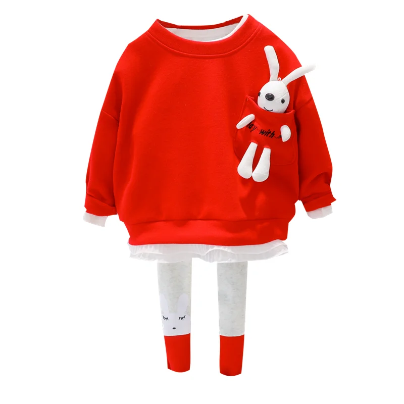 Girls Clothing Set Kids Clothing Set Baby Girls Clothing Lace Cartoon Rabbit T Shirt Pants