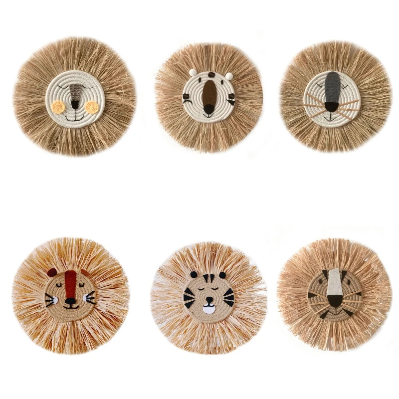 

Nordic Hand Woven Cartoon Animal Hanging Wall Pendant Cotton Thread Lion Head Ornaments Children Room Decor