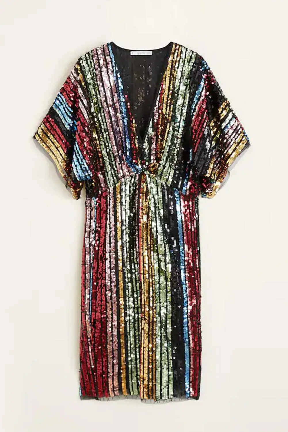 Multicolor Sequin Sexy Deep V Neck Tunic Dress Women Half Sleeve Split Knee Length Party Night Club Color Block Dresses S-XL