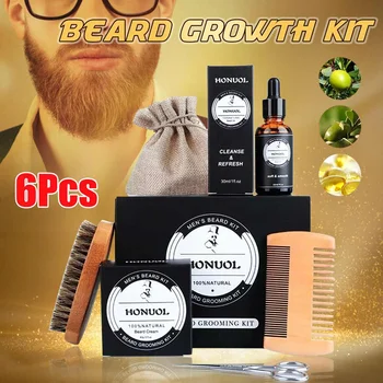 

6Pcs/Set Premium Organic Beard Balm Wax Beard Beard Growth Grooming Care Kit For Men Beard Comb Moustache Wax Male Gift