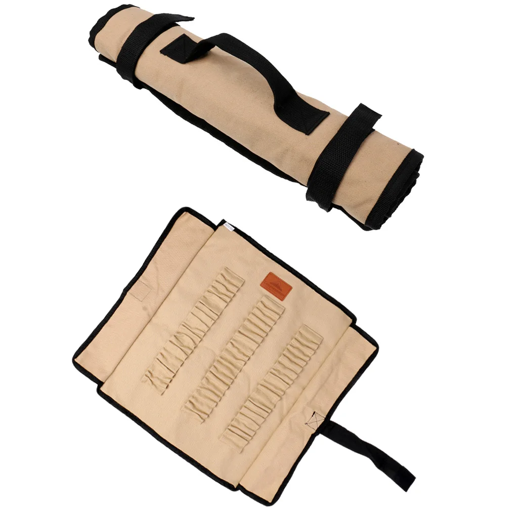 

Heavy Duty Canvas Tent Nail Storage Bag, Camping Stakes Pegs Roll Up Bag Pouch Holder Case with Strap Handle, Portable