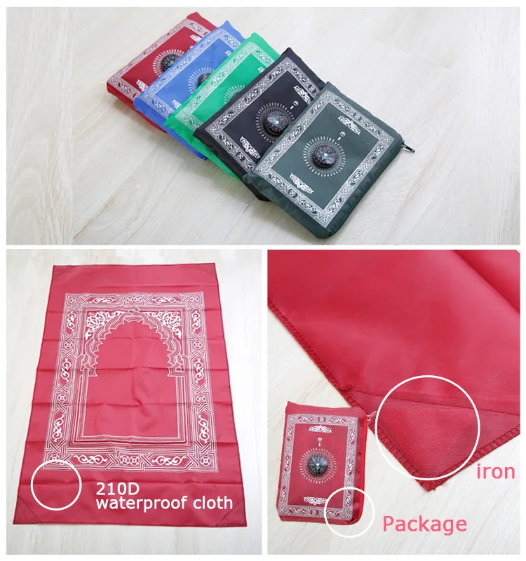 Мусульманский молитвенный коврик, полиэстер, портативный плетеный коврик, просто печать с компасом в сумке, путешествия, стиль, коврик, Одеяло 100*60 см