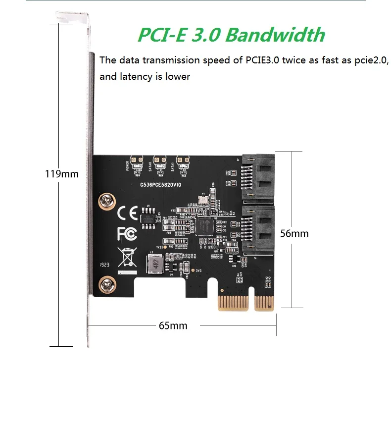 IOCREST PCIe 3,0 Gen3 x1 на 2 порта SATAIII 6 ГБ/сек. контроллер карты расширения можно подключить 2 sata ssd