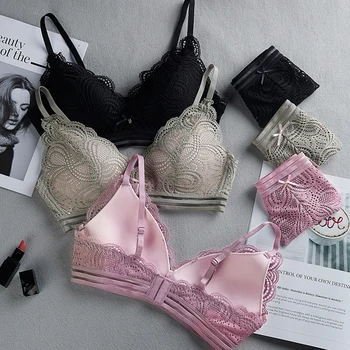

Thin Section Bra No Steel Ring Floral Underwear Triangle Cup Briefs Lace