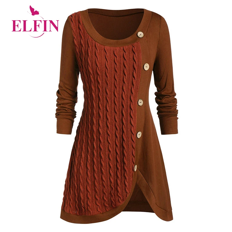 Winter Sweater Women Long Sleeve Pullover Harajuku O-neck Knitted Button Womens Sweaters SJ5291R | Женская одежда