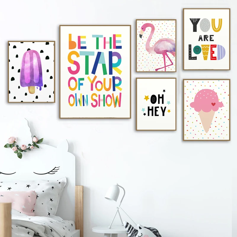 Фламинго мороженое печати плакатов Детские Wall Art Inspiratinal картина с цитатой милые