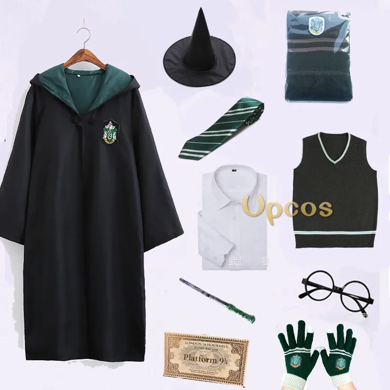 Slytherin Поттер колледж форма Гриффиндора Гермиона Грейнджер Косплей Костюм для взрослых детей версия Хэллоуин вечерние халат костюм подарок - Цвет: Slytherin