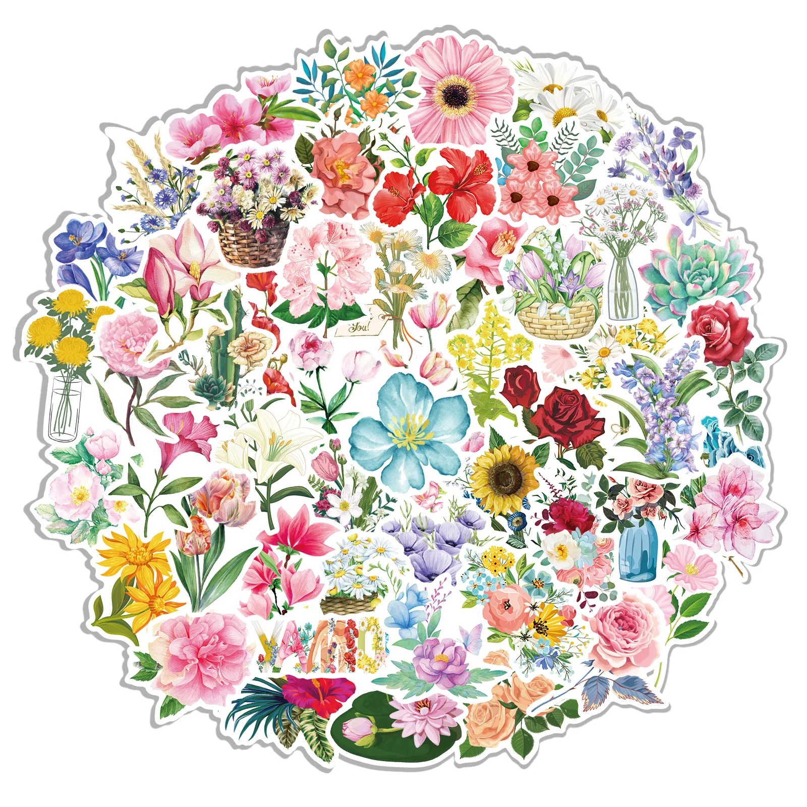 Flower Stickers for Scrapbooking Flower Stickers for Water Bottles Cute  Flower Stickers for Kids Flower Vinyl Stickers Floral Stickers(50 Pcs)