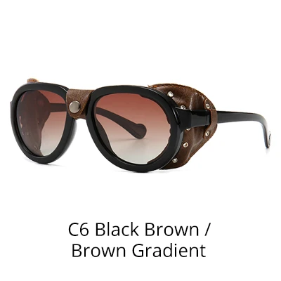 C6 Black Brown-Brown Ralferty стимпанк очки Винтажные Солнцезащитные очки Мужские брендовые дизайнерские мужские кожаные панк мужские солнцезащитные очки фестиваль оттенков C0090 - Цвет линз: C6 Black Brown-Brown