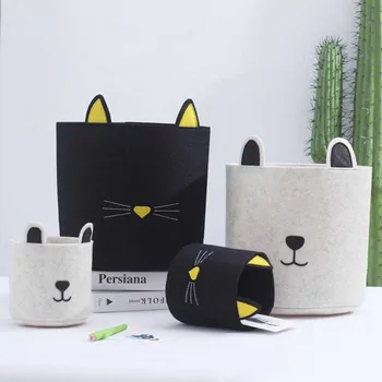 

Nordic Cartoon Dog Cat Felt Storage Bin Bucket Children's Laundry Box Storage Toy Storage Basket Basket