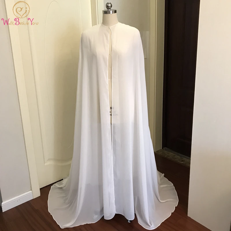 Walk Beside You Long Shrugs for Women Summer White Wedding Bolero Chiffon Shawl Sweep Train Cloak Bride Cape Customize