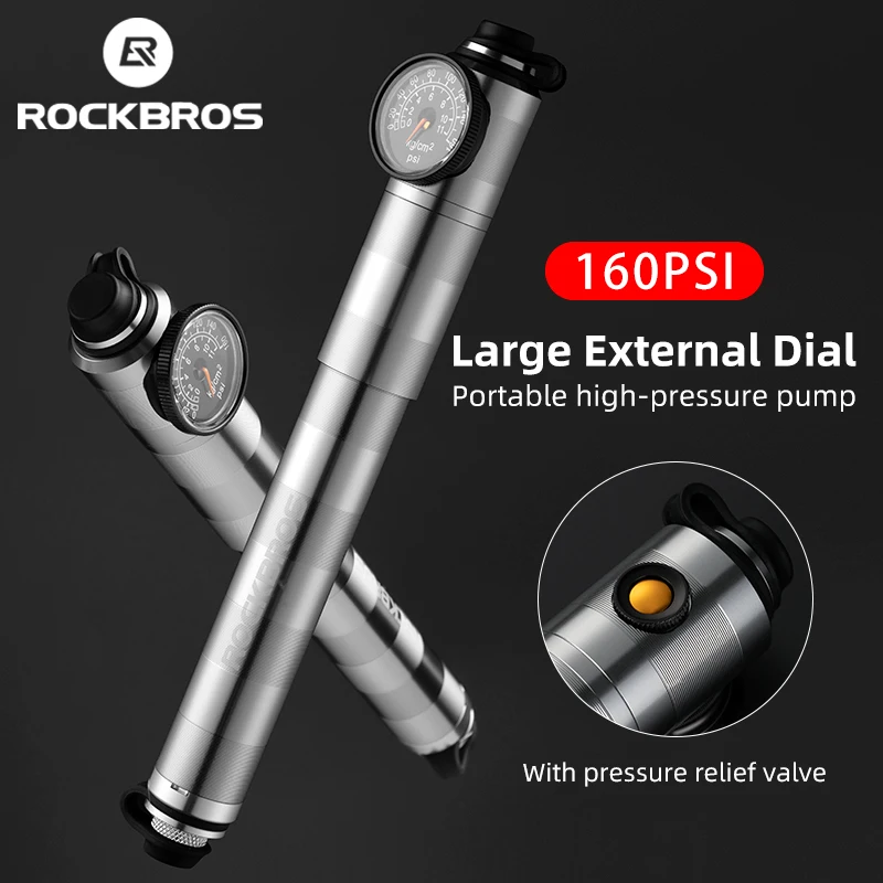 

ROCKBROS Bike Pump High Pressure Aluminium Alloy CNC Dustproof Barometer AV/FV Ultralight Portable Inflater Bicycle Accessories