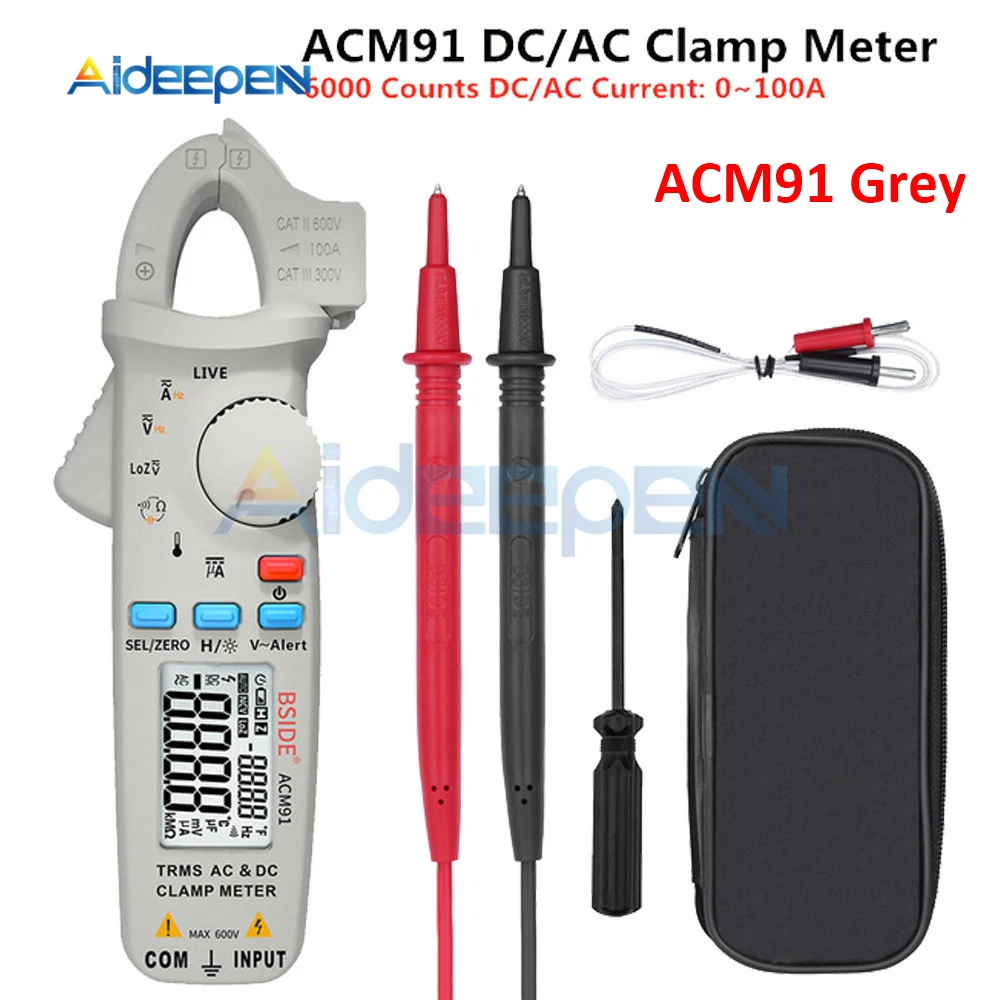ACM91 Grey ACM81 82 91 цифровой клещи AC/DC ток 1mA True RMS Авто Диапазон Live Check NCV температура частота конденсатор тестер мультиметр - Цвет: ACM91 Grey