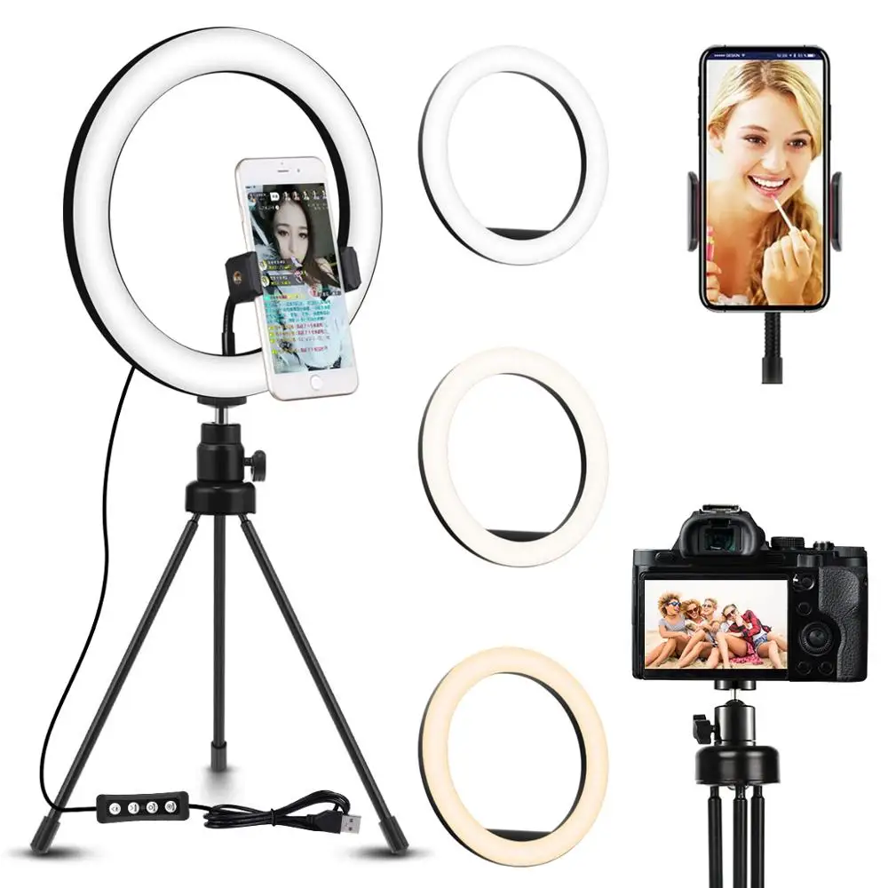 

Adjustable LED Ring Light with Stand 10inches Table Tripod Kit for Camera Phone Selfie Video Makeup Video Live Stream Studio