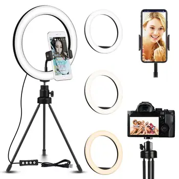 

Adjustable LED Ring Light with Stand 10inches Table Tripod Kit for Camera Phone Selfie Video Makeup Video Live Stream Studio