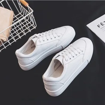 

Women Sneakers White Vulcanized Shoes Lace Up Round Toe Casual Women Shoes Fashion Women Shoes Footwear Plus velvet NVX152