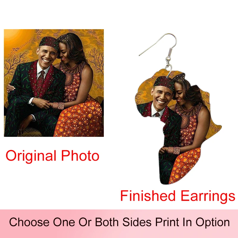 SOMESOOR Custom African Map Wood Drop Earrings Both Sides Print Personalized Loops Pendant Ear Dangle Jewelry For Women Gift