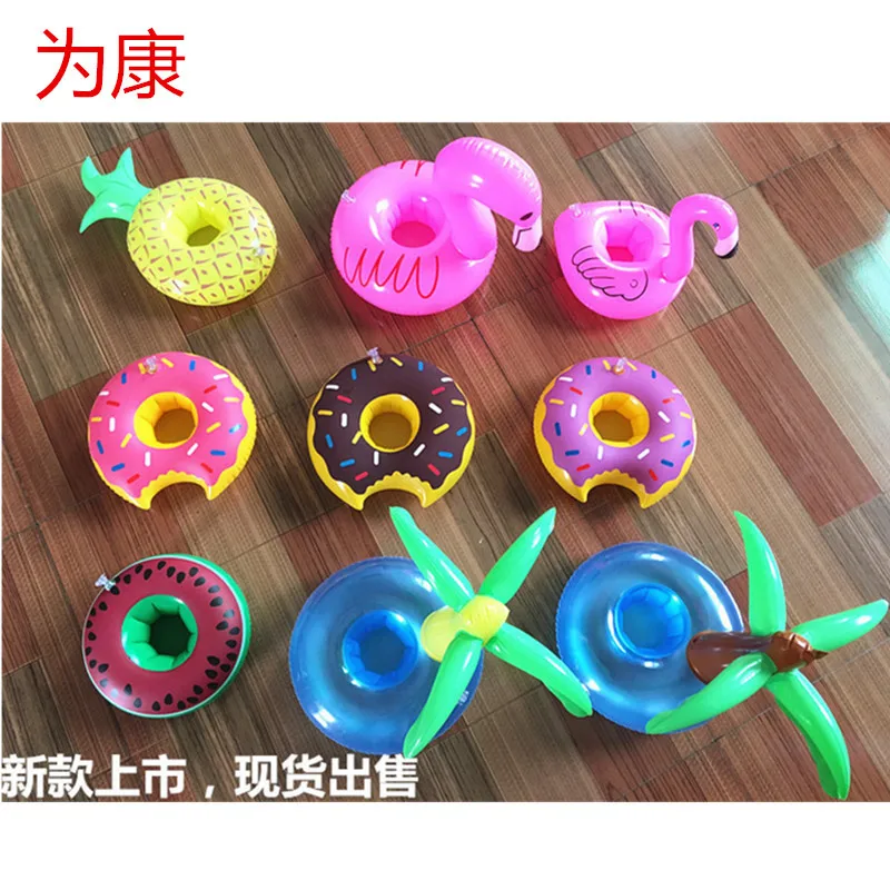 Environmentally Friendly PVC Inflatable Cup Holder Palm Coasters Flamingo Donuts Watermelon Water Cup Holder