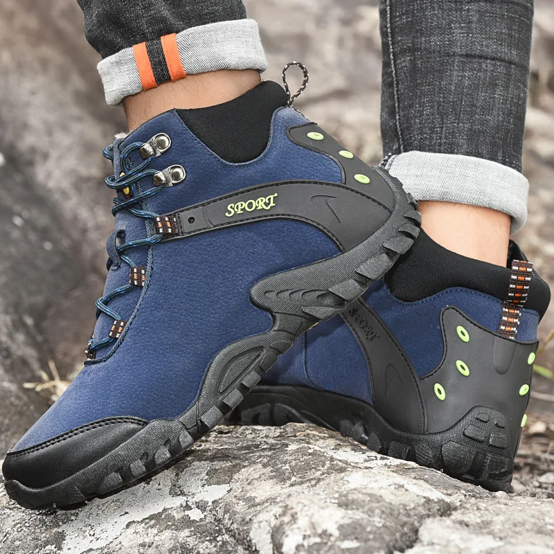 Botas de senderismo al aire libre para hombre, zapatos de cuero para  escalada de montaña, color negro y gris, botas de nieve cálidas para  invierno|Zapatos de senderismo| - AliExpress