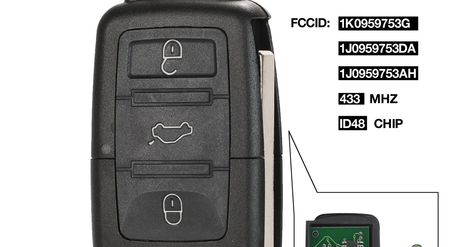 Kutery 3 кнопки флип дистанционного автомобиля брелок для VW Passat Polo Skoda Seat Polo/Golf/Beetle 1J0959753 DA/AH 1K0959753G 434 МГц ID48