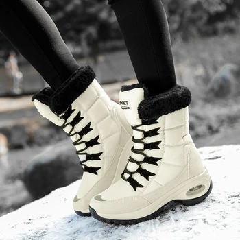 Women Boots Winter Keep Warm Quality Mid-Calf Snow Boots Ladies Lace-up Comfortable Waterproof Booties Chaussures Femme 3