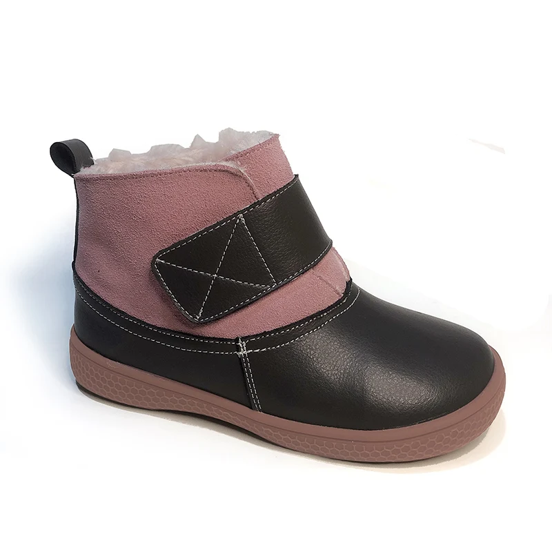 PEKNY BOSA/брендовые зимние ботинки; детские зимние ботинки; ботинки для девочек до 3 лет плюшевые ботильоны для мальчиков; большие дети - Цвет: pink with grey