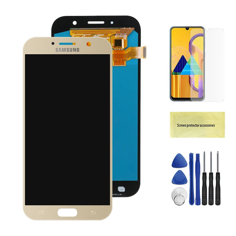 Gold Супер AMOLED lcd для Samsung Galaxy A7 A720 A720F A720M lcd s кодирующий преобразователь сенсорного экрана в сборе Замена для A720 - Цвет: Gold