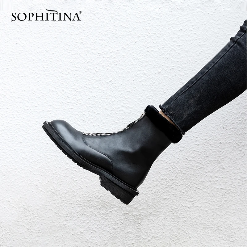 SOPHITINA/крутые дизайнерские ботинки из высококачественной натуральной кожи; модная однотонная обувь на молнии с круглым носком; женские Ботинки martin; PO311