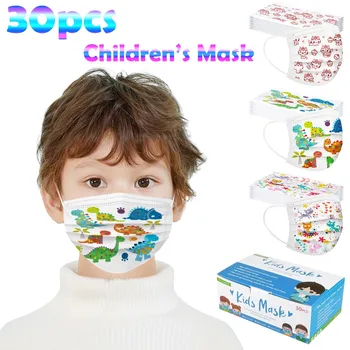 

30pcs Children Unisex Cartoon Printed Three Layers Dust-proof Filter Disposable Cover With Elastic Earloop Large Stock Send Fast
