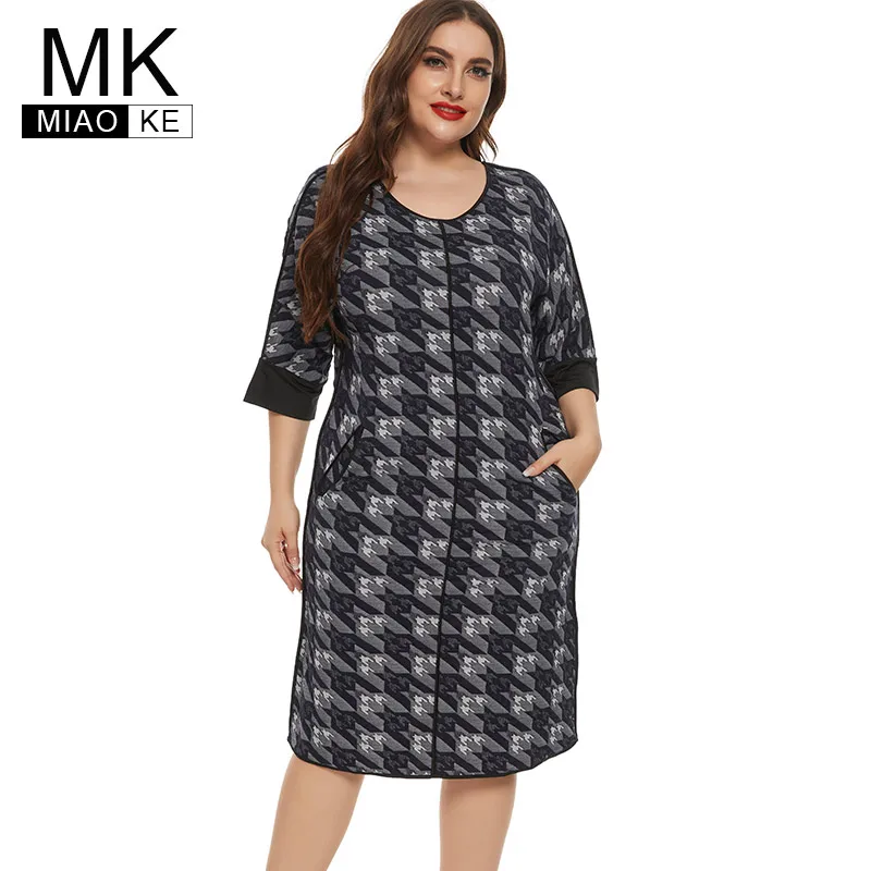 2020 Fall womens Long sleeves Printed Dress fashion Ladies Retro party elegant Plus Size dresses Women Clothing 4XL 5XL 6XL