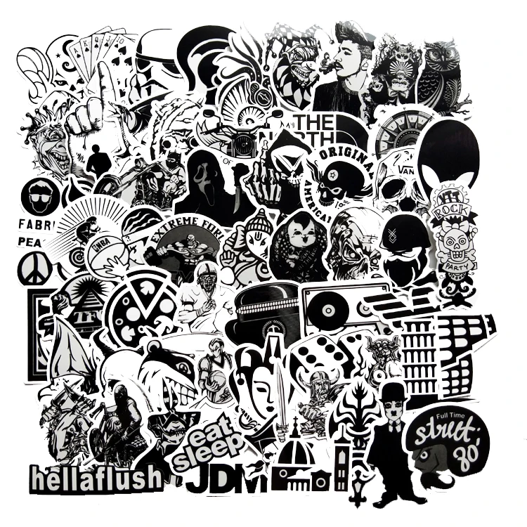 60 шт. черно белые водонепроницаемые наклейки для автомобиля с граффити