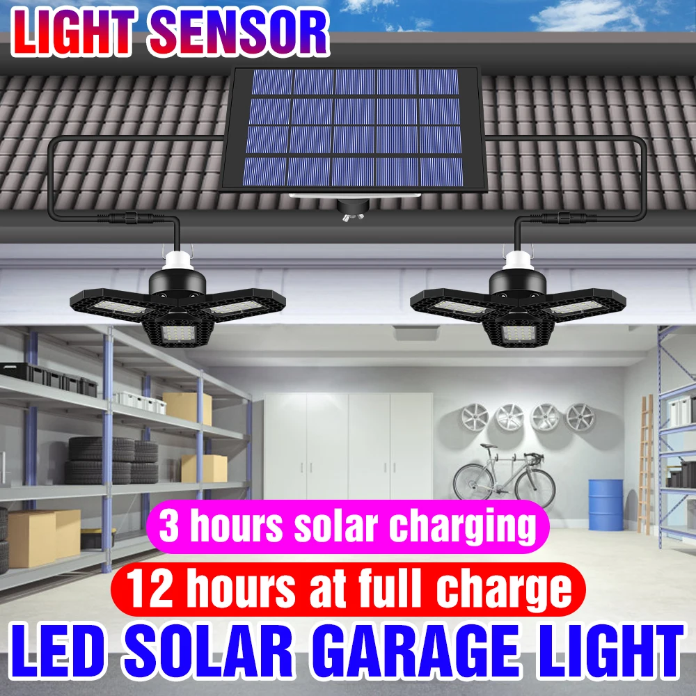 Super Bright Solar Light Outdoor Indoor Wall Lamp 60W 80W Portable Solar Pendant Lights 5V Light Sensor Folding LED Garage Lamps