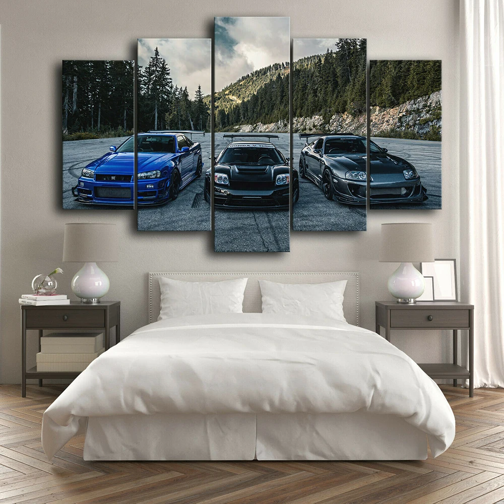 5 Piece Canvas Wall Art JDM Supra Nissan Skyline NSX Car Home Decoration Popular Living Room Poster Bedroom Frame  Cartoon