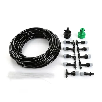 

1 Set Water Misting Cooling System Mist Sprinkler Nozzle Outdoor Garden Patio Greenhouse Plants Spray Fog Hose Watering Kit 15m