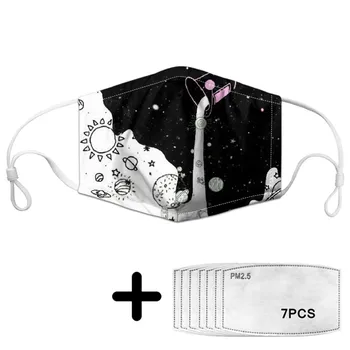 

Black Mouth Mask with White Milk Pattern Custom Anti Dust Masks and 7pcs PM2.5 Activated Carbon Filter Fabric Face Protection