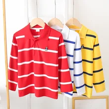 Коллекция года, весенне-Осенняя детская футболка в Корейском стиле детская рубашка-поло в полоску с длинными рукавами и отложным воротником AliExpress