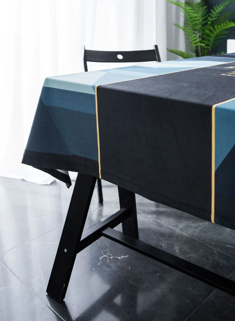 New Luxury Velvet Table Cloth Decorative Geometric Print Navy Blue Tablecloth Dining Table Cover Mantel Gold Obrus ZC088