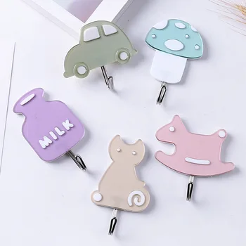 

Cute Viscose Adhesive Hook Wall-Mounted Cartoon Car Hanger Free Incognito Kitchen Strong Paste Hook Over The Door