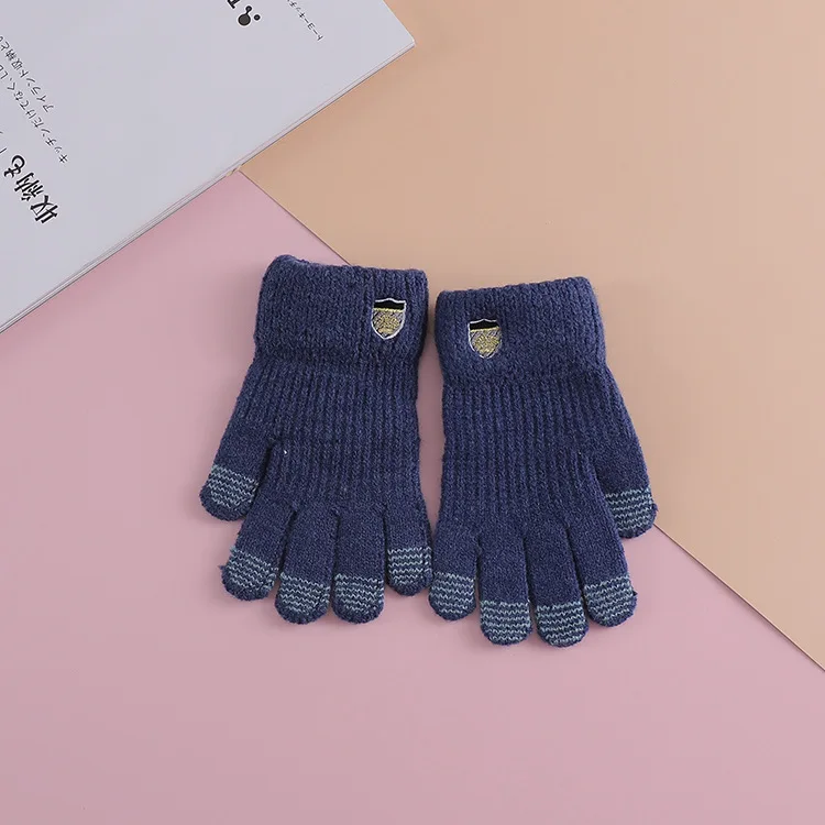 Детские перчатки зима-осень, теплые мягкие вязаные перчатки для мальчиков, модные перчатки для детей, От 3 до 6 лет высокого качества - Цвет: dark blue