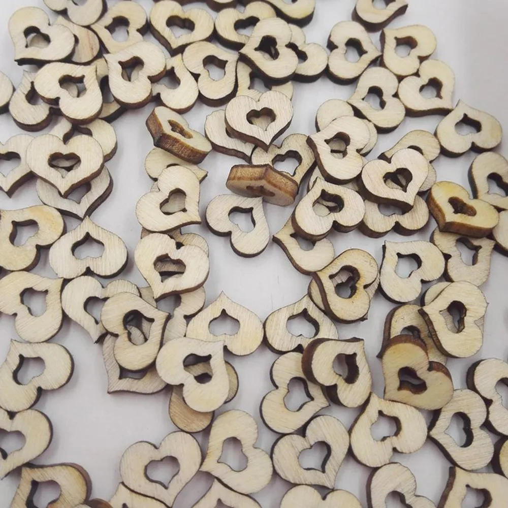 Деревянные DIY лазерная резка украшения Ремесло Новое полое сердце Рождество Новогодний декор украшения свадебные 100 шт