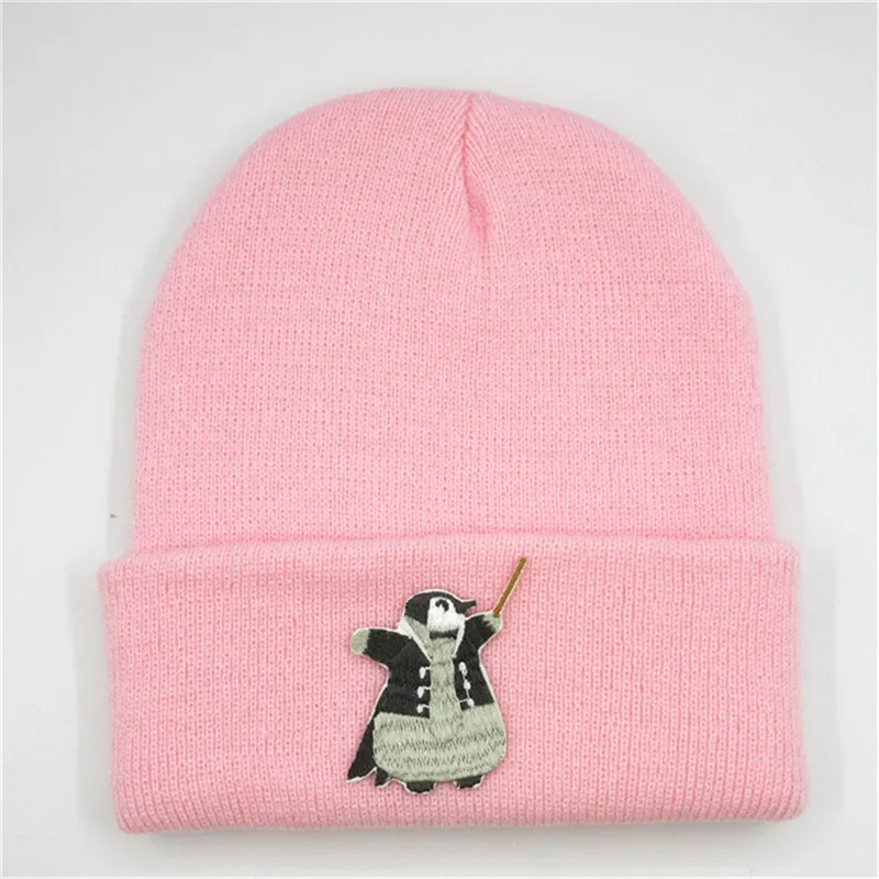 Хлопковая плотная вязаная шапка с вышивкой пингвина зимняя теплая Шапка бини для