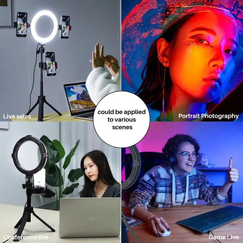 Anel de Luz com Suporte Luz para Youtube Vijim Tripé Anel Luz Selfie Cores Vídeo Tik Tok k9 Rgb Led - Image 5