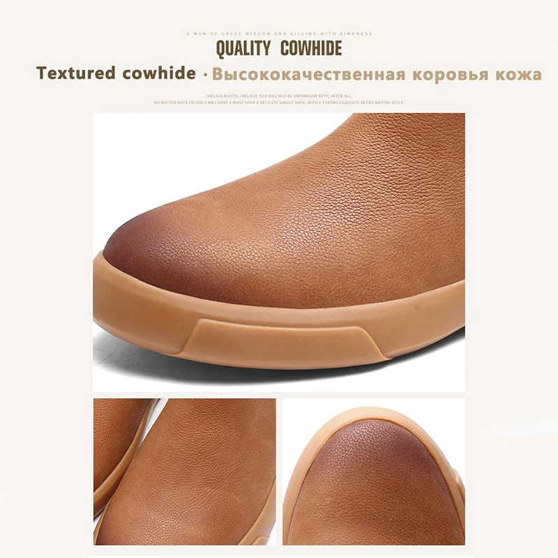 Skup KATESEN jesienno zimowa pluszowe ciepłe oryginalne skórzane buty męskie cały sezon obuwie robocze męskie botki z futerkiem Outdoor chelsea boots
