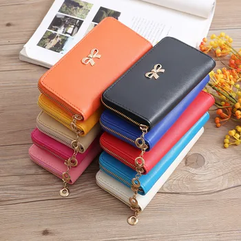 

Women Wallets Fashion PU Leather Long Clutch Bowknot Bag Famous Designer Lady Wallets For Femme