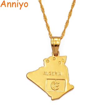 

Anniyo Algeria Map Pendant Necklace Chains Gold Color Jewelry Algerians Women Girl,African Items #201010