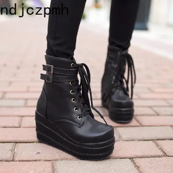 

Women's Boots New winter zipper fashion Wedge High heel Martin boots Women's shoes plus size31-43 Heel Height 8cm black White