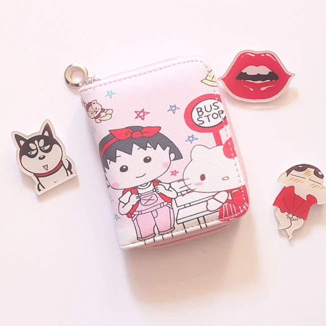 Милый бумажник кошелек для денег Chi-bi Maruko, милый мягкий кожаный мини-кошелек для девочек, держатель для карт на молнии, кошелек для монет