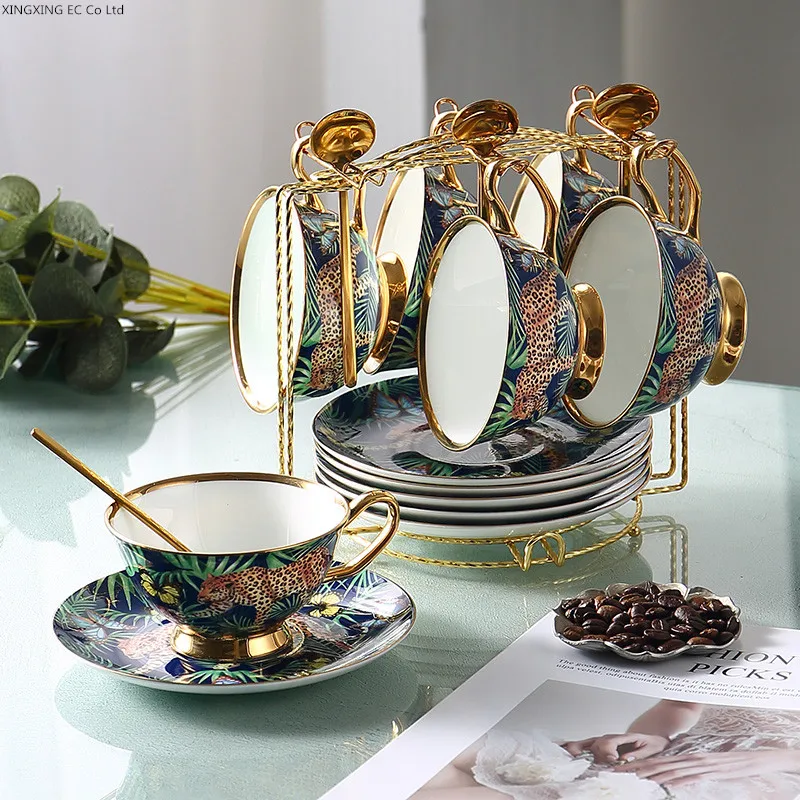 Jungle Animal Bone China Coffee Cup and Saucer Set Spoon European Style Luxury Home Afternoon Tea Restaurant Supplies 200ml | Дом и сад