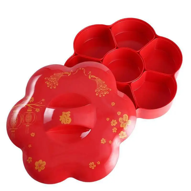 

Large Size Seperated with Lid Candy Box Storage Box Melamine Combination Dried Fruit Sunflower Seed Plum-Shaped Fruit Plate on B