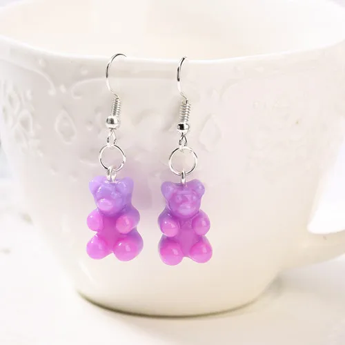 1Pair  Women Drop Earrings  Glitter Gummy Bear Crafts Multicolor Resin Charms Fashion Jewelry Diy Making as picture